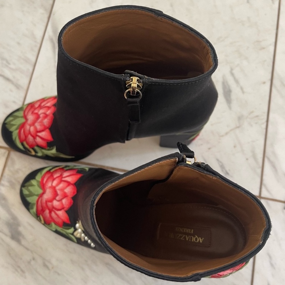 Aquazurra Lotus Satin Floral Embroidered Booties - Picture 9 of 12